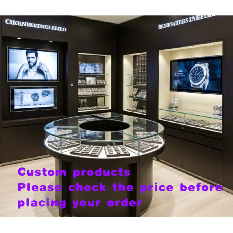 Luxury Watch Boutique - เคาน์เตอร์โชว์นาฬิกาหรูแบบกำหนดเอง พร้อมไฟ LED ทำจากไม้เนื้อแข็งสีดำคุณภาพพรีเมียม ทนทาน เหมาะสำหรับร้านขายนาฬิกาหรู