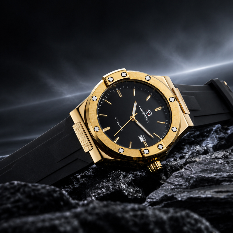 Exhibition Caseback - นาฬิกาข้อมือผู้ชาย FORSINING ระบบกลไกอัตโนมัติ พร้อมวันที่ ขอบหน้าปัดแบบเกลียว ฝาหลังโชว์กลไก