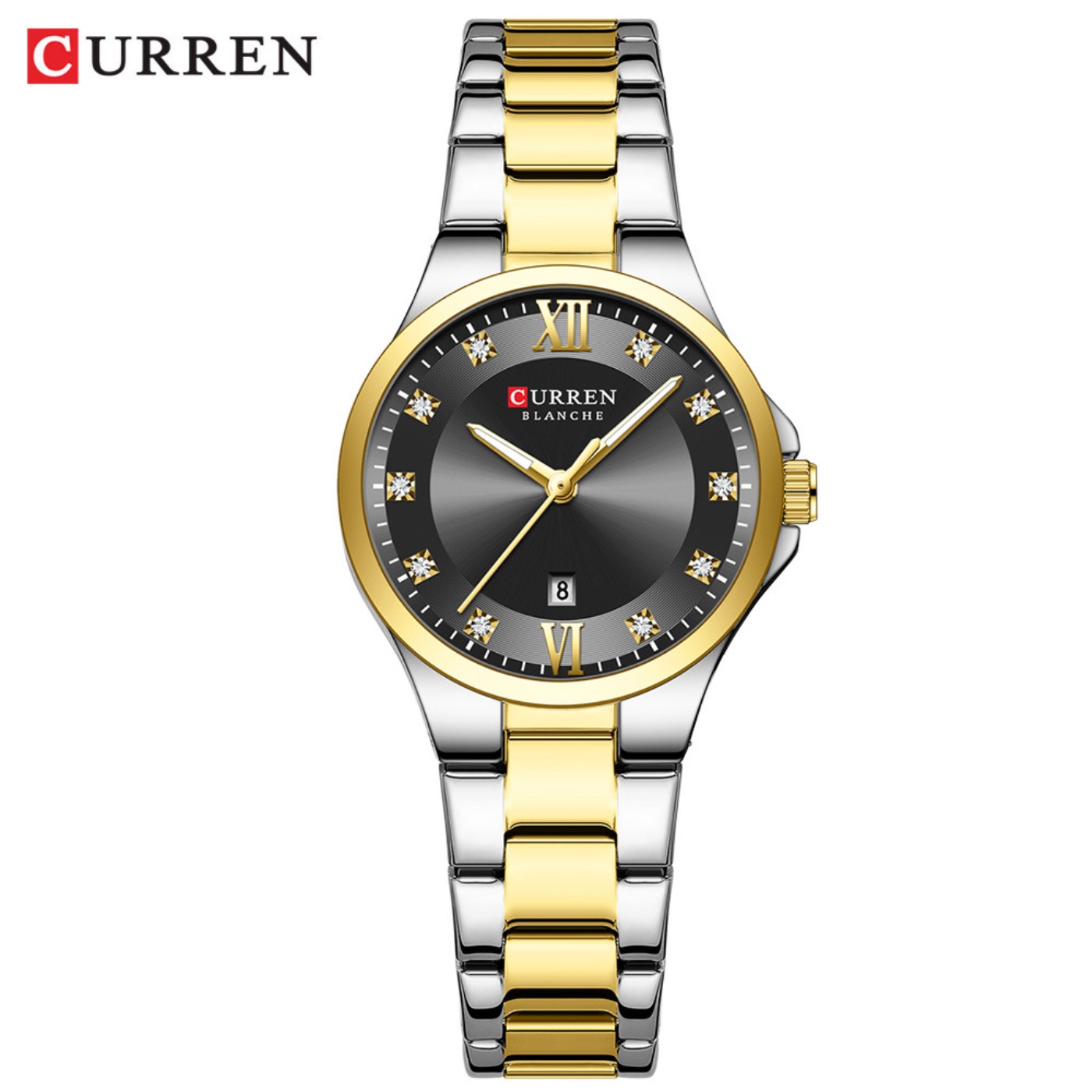 Luxury Watch Female - CURREN นาฬิกาแบรนด์หรูของผู้หญิง นาฬิกาควอทซ์แบบเรียบง่าย นาฬิกาข้อมือวันที่อัตโนมัติ นาฬิกากันน้ำสำหรับผู้หญิง นาฬิกาเรืองแสง