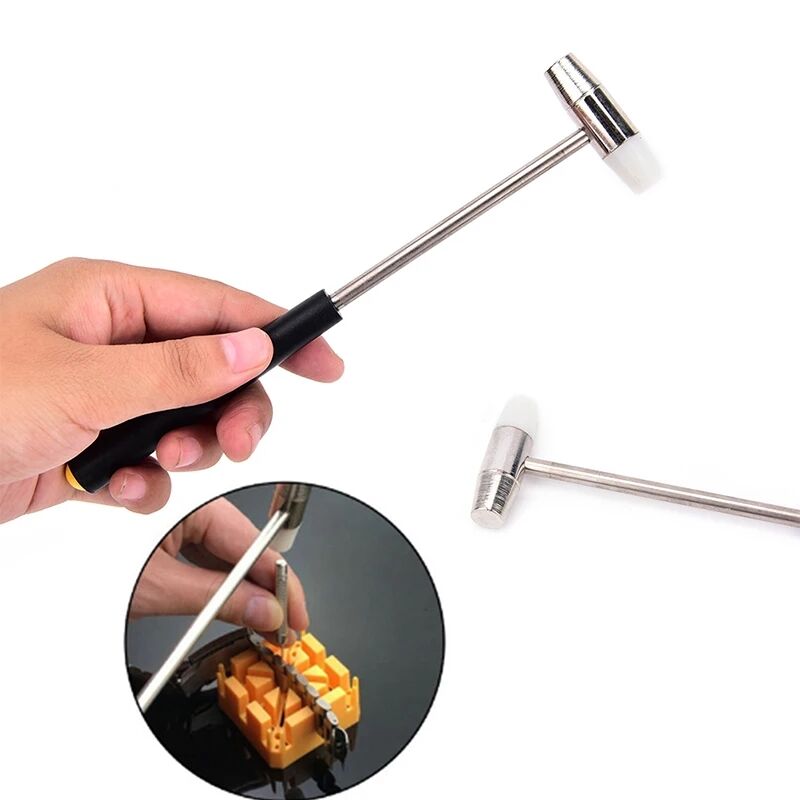 Luxury Watch Repair - ค้อนซ่อมนาฬิกาขนาดเล็ก 1 ชิ้น สีเงิน ค้อนโลหะหุ้มยาง ค้อนขนาดเล็กสองหัว