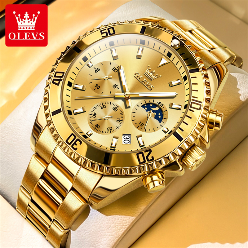 Luxury Watch Manufacturers - OLEVS นาฬิกาผู้ชายแบรนด์ชั้นนำหรูหรานาฬิกาทหารควอตซ์สีทองกันน้ำวันที่สแตนเลสเรืองแสงนาฬิกาผู้ชาย reloj