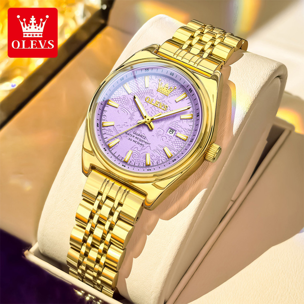 Luxury Watch Green - นาฬิกา OLEVS แบรนด์หรู สีทอง สำหรับผู้หญิง เรืองแสง