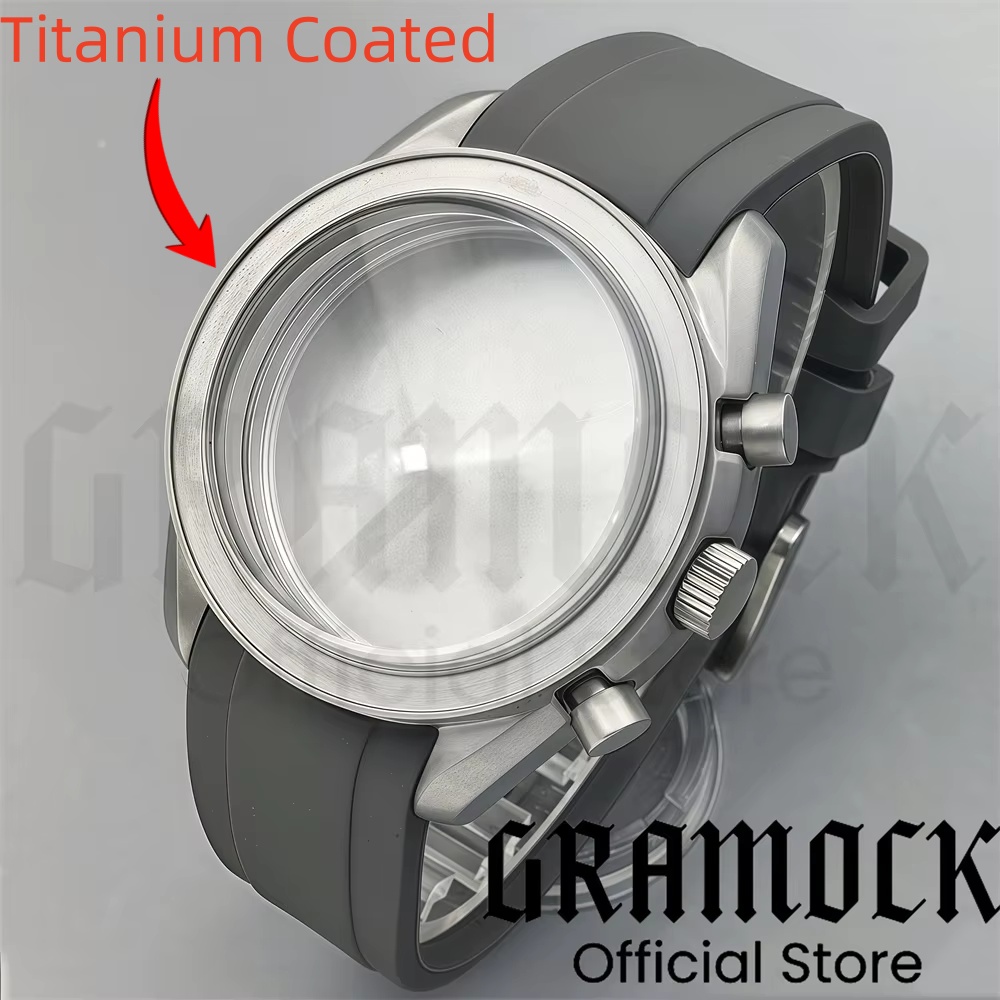 Luxury Watch Kit - VK63 VK64 40 มม.ไทเทเนียมนาฬิกาสีดําเงินใส่โดมแก้วแร่สายยาง Fit VK67