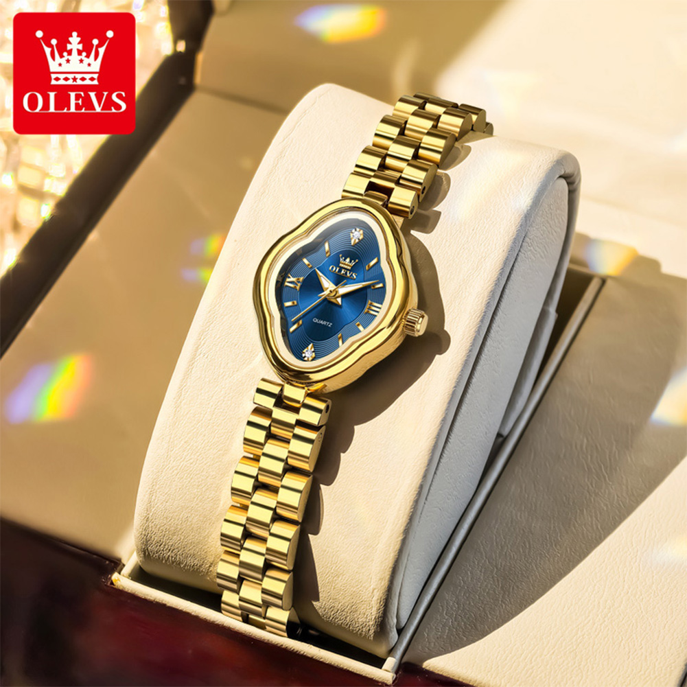 Luxury Watch Female - นาฬิกาควอตซ์ OLEVS สำหรับผู้หญิง ดีไซน์ใหม่ทันสมัย เรียบหรู สายสแตนเลสสีทอง