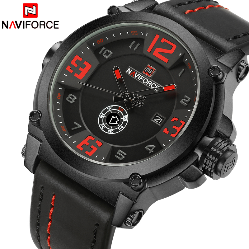 Field Watch Military - แบรนด์หรู NAVIFORCE ผู้ชายกีฬานาฬิกาผู้ชายกองทัพทหารหนังควอตซ์นาฬิกาชายนาฬิกากันน้ํา Relogio Masculino