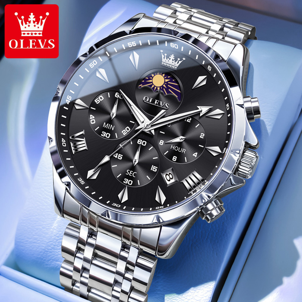 Luxury Watch Manufacturers - นาฬิกาข้อมือผู้ชาย OLEVS 3653 พร้อมฟังก์ชันแสดงข้างขึ้นข้างแรม ปฏิทิน กันน้ำ