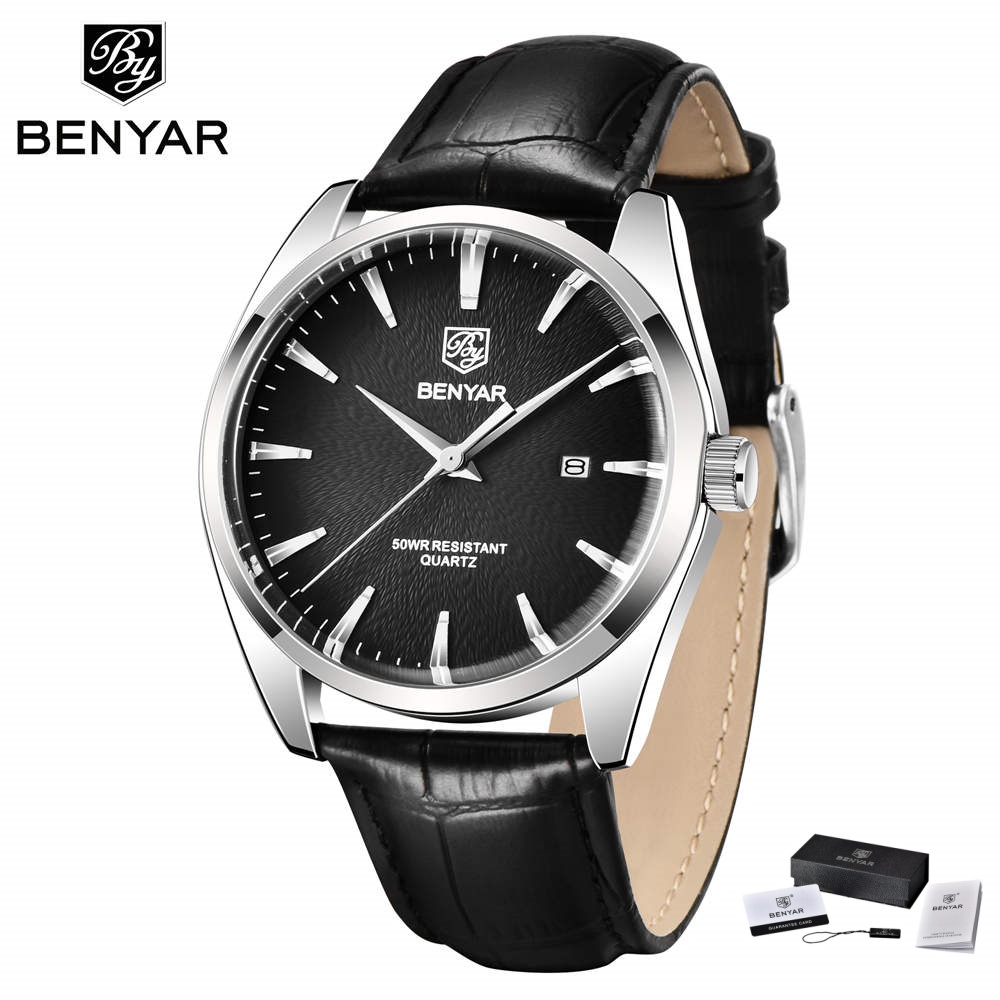 Luxury Watch German - นาฬิกาข้อมือแบรนด์หรู Benyar 5163 สไตล์ทหาร สายหนัง ควอตซ์