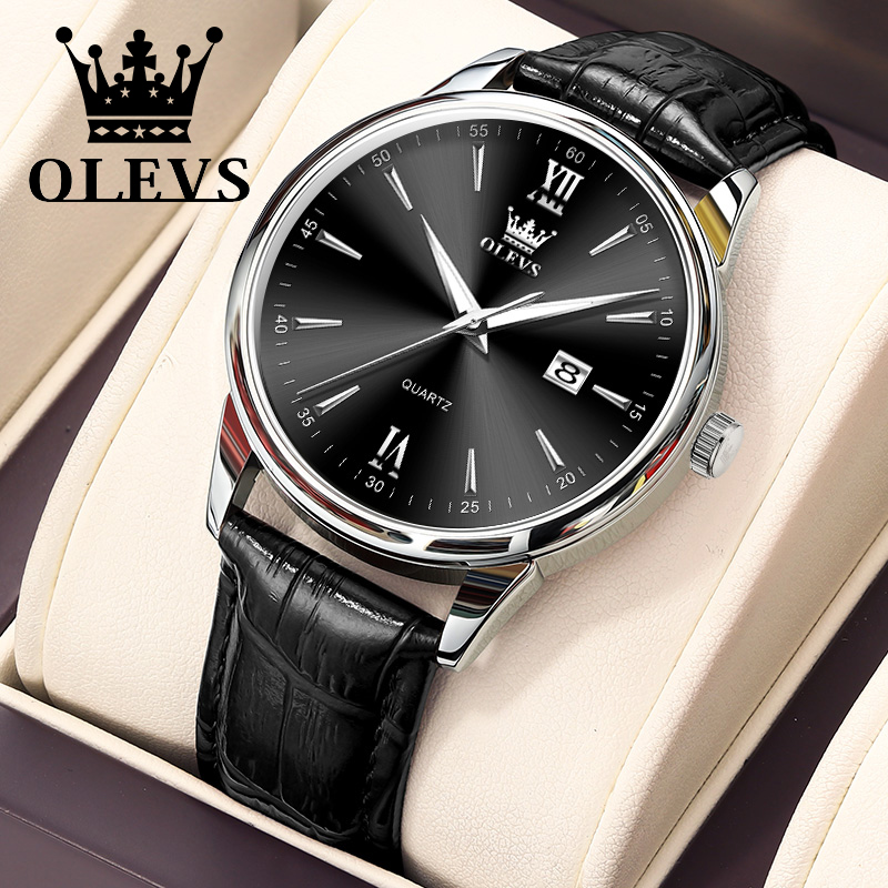 Luxury Watch Manufacturers - OLEVS นาฬิกาควอตซ์สำหรับผู้ชาย, นาฬิกาควอทซ์สายหนังกันน้ำแนวธุรกิจที่ทันสมัยบางเฉียบ6.5มม. หน้าปัดวันที่หรูหรานาฬิกาข้อมือสำหรับผู้ชายแบรนด์หรู