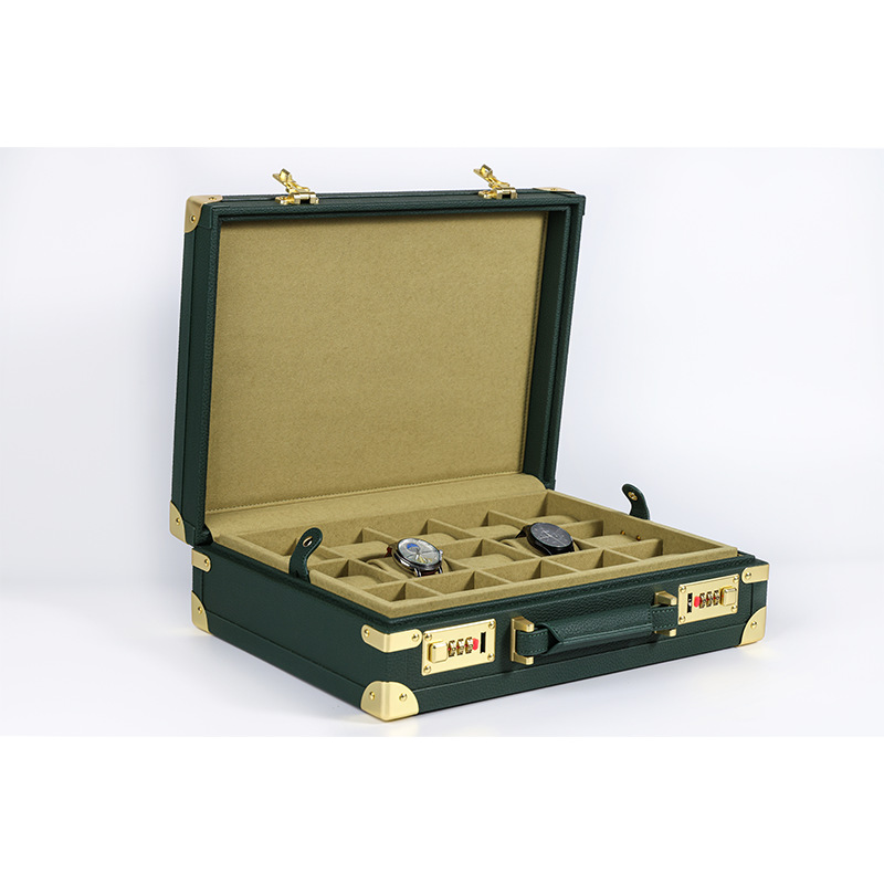 Luxury Watch Green - OEM ODM กล่องเก็บนาฬิกาหรูหรา 15 ช่อง สีเขียว
