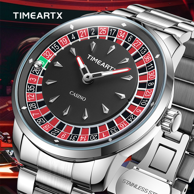 Luxury Watch Manufacturers - นาฬิกาควอตซ์หรูหราใหม่เอี่ยมยี่ห้อ TIMEARTX สำหรับผู้ชาย ดีไซน์เกมรูเล็ตโป๊กเกอร์แบบยุโรป