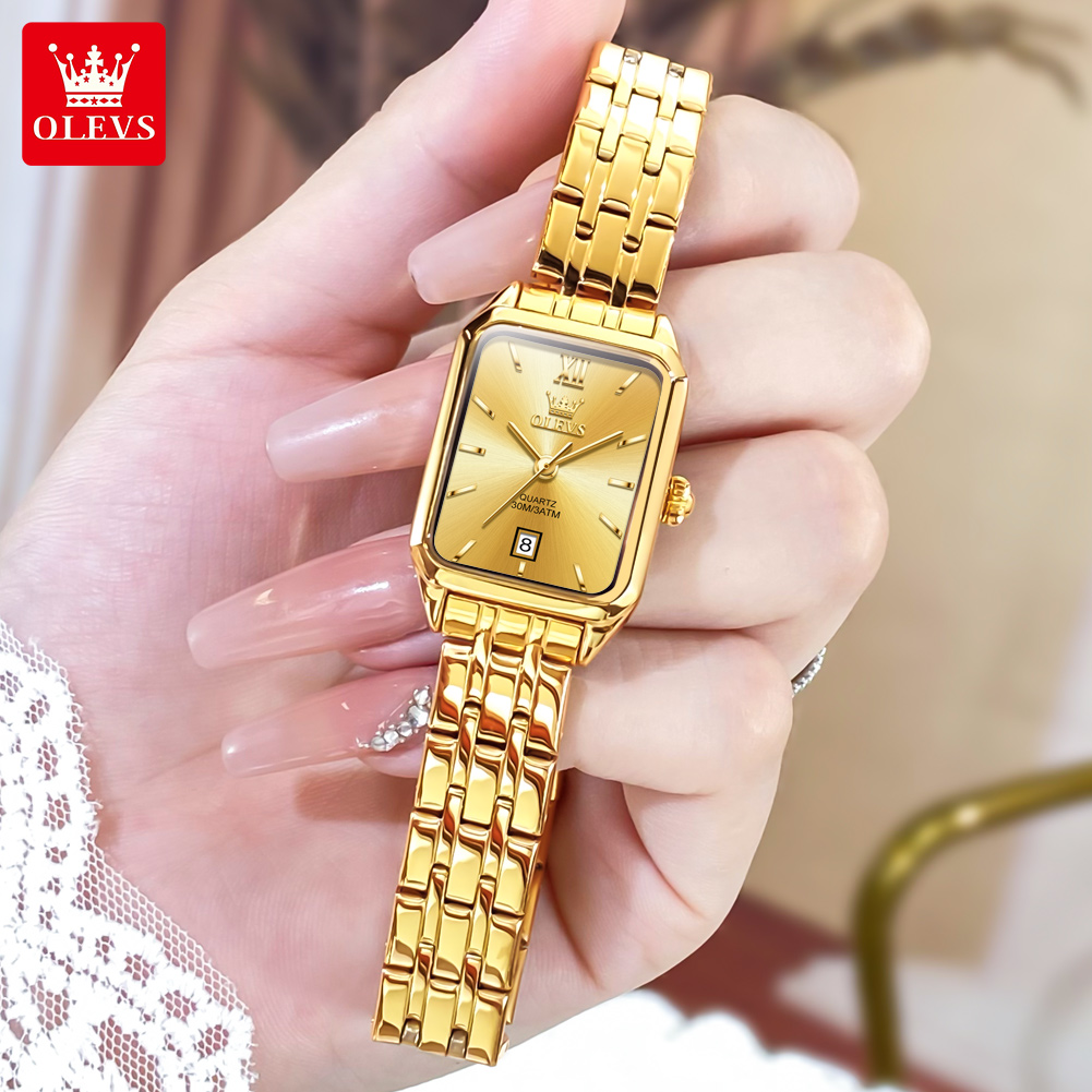 Luxury Watch Green - OLEVS แบรนด์หรูผู้หญิงนาฬิกากันน้ําแฟชั่นนาฬิกาทองสําหรับผู้หญิง Simple Original นาฬิกาข้อมือควอตซ์สุภาพสตรี