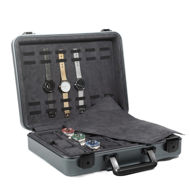 Luxury Watch Case Travel - กล่องใส่นาฬิกาอลูมิเนียมสุดหรูกระเป๋ากล่องใส่ของจัดระเบียบนาฬิกาโลหะขนาดใหญ่พร้อมล็อคกระเป๋าเดินทาง18ช่องใส่ของขวัญ