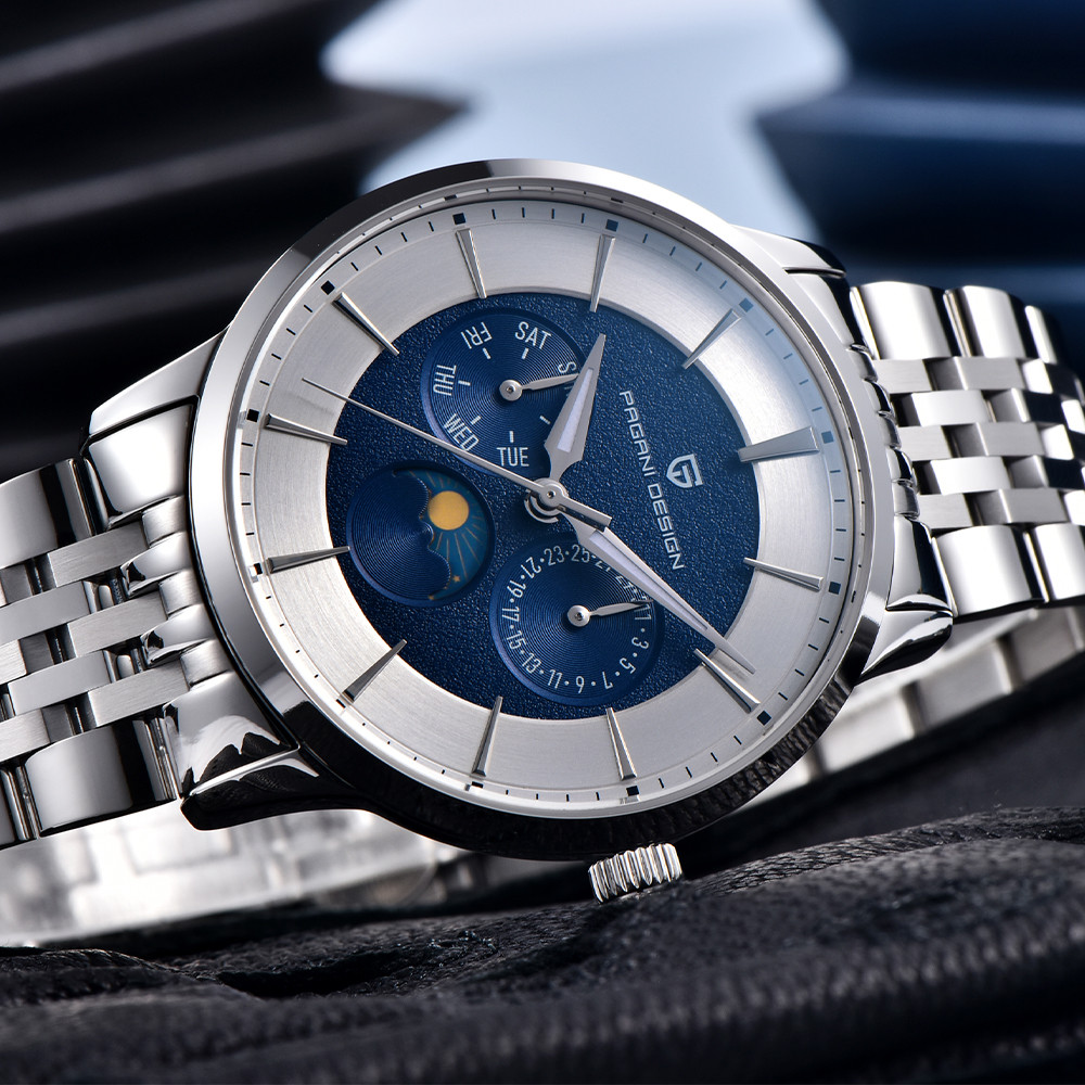 Luxury Watch Brand Tier - นาฬิกาข้อมือ Paganidesign รุ่นหรูหรา สายสแตนเลสสตีล ควอตซ์ พร้อมฟังก์ชั่นแสดงข้างขึ้นข้างแรม