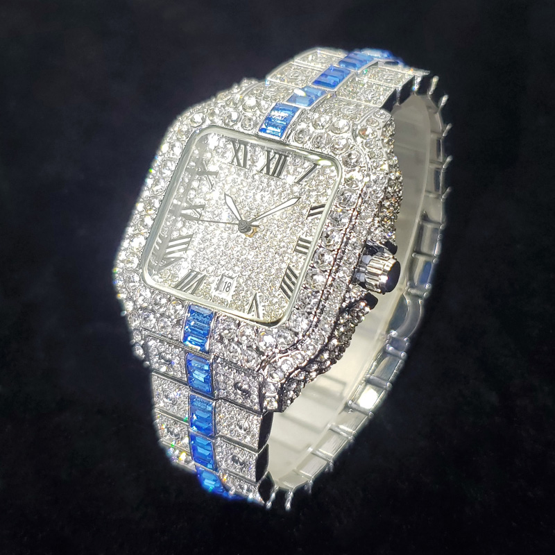 Luxury Watch Iceberg - นาฬิกาแฟชั่นเพชรใหม่สำหรับผู้ชาย ประดับเพชรระยิบระยับ นาฬิกาควอตซ์ ฮิปฮอป สแตนเลสสตีล เรืองแสง