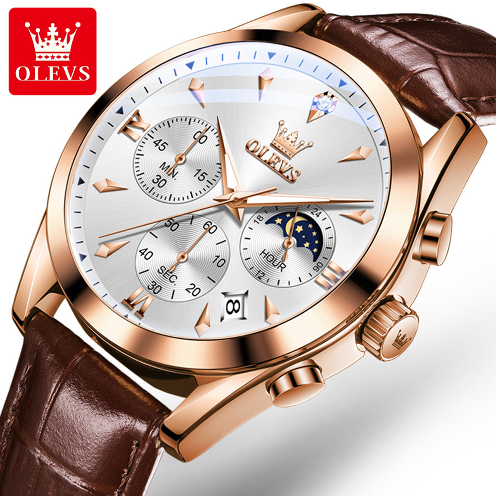 Luxury Watch Manufacturers - OLEVS ยี่ห้อใหม่แฟชั่นนาฬิกาควอตซ์ผู้ชายหนังกันน้ําปฏิทินหรูหรา Chronograph นาฬิกา Mens Relogio