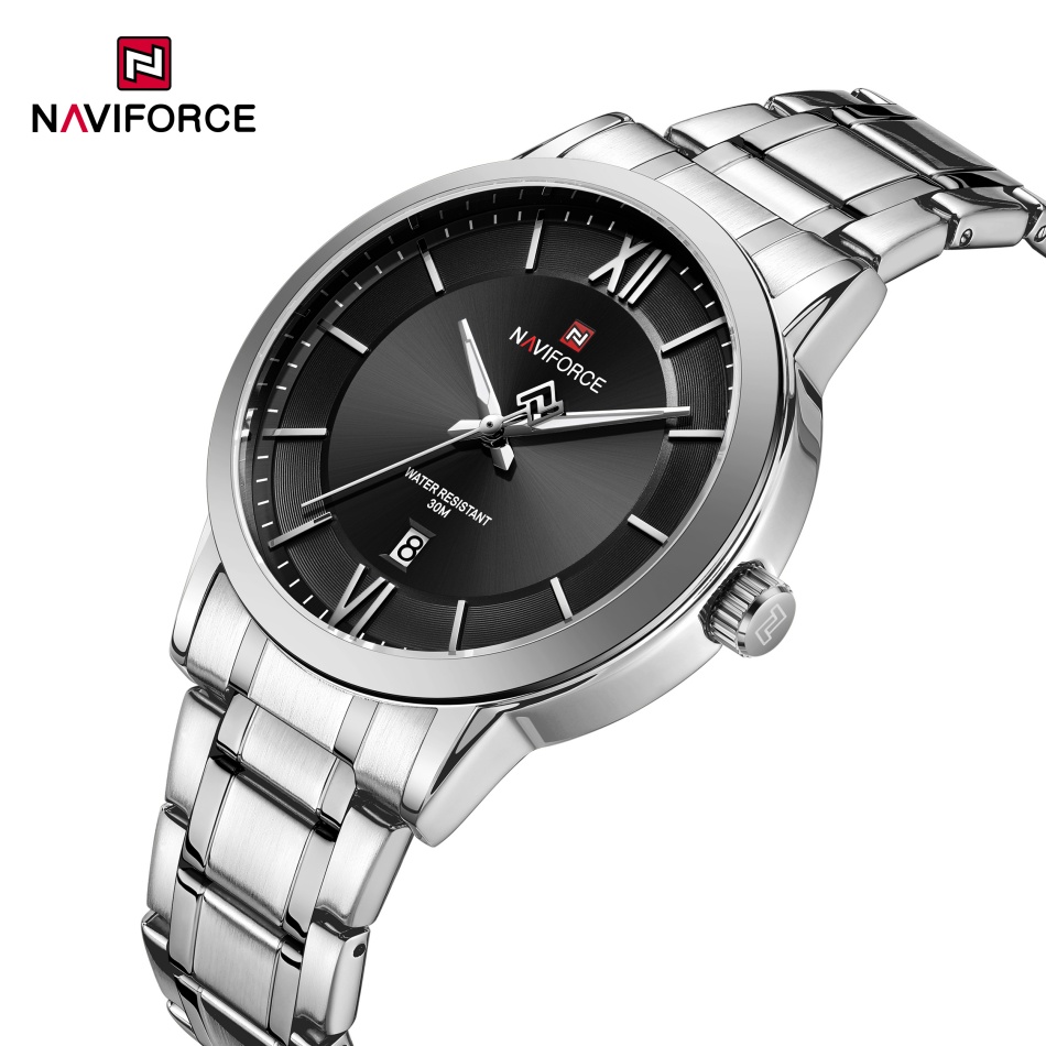 Field Watch Military - นาฬิกา NAVIFORCE สำหรับผู้ชาย แฟชั่นธุรกิจ ปฏิทิน สายเหล็ก