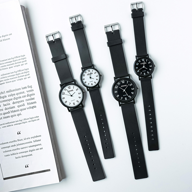 Luxury Watch Female - Simple สีดํานาฬิกานาฬิกาควอตซ์ผู้หญิงสายคล้องคอซิลิโคนสุภาพสตรีนาฬิกาข้อมือ-Luxury Student Exam นาฬิกานาฬิกาของขวัญ
