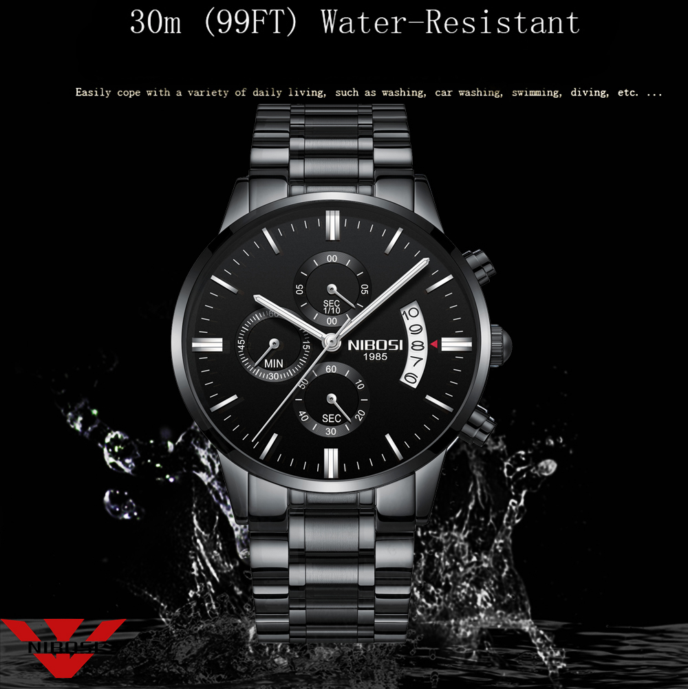 NIBOSI สแตนเลสสีดำนาฬิกาควอตซ์ - Luxury Watch Manufacturers บทวิจารณ์และราคา