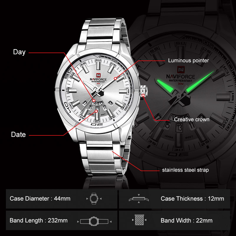 NAVIFORCE นาฬิกาข้อมือผู้ชายแบ - Field Watch Military บทวิจารณ์และราคา