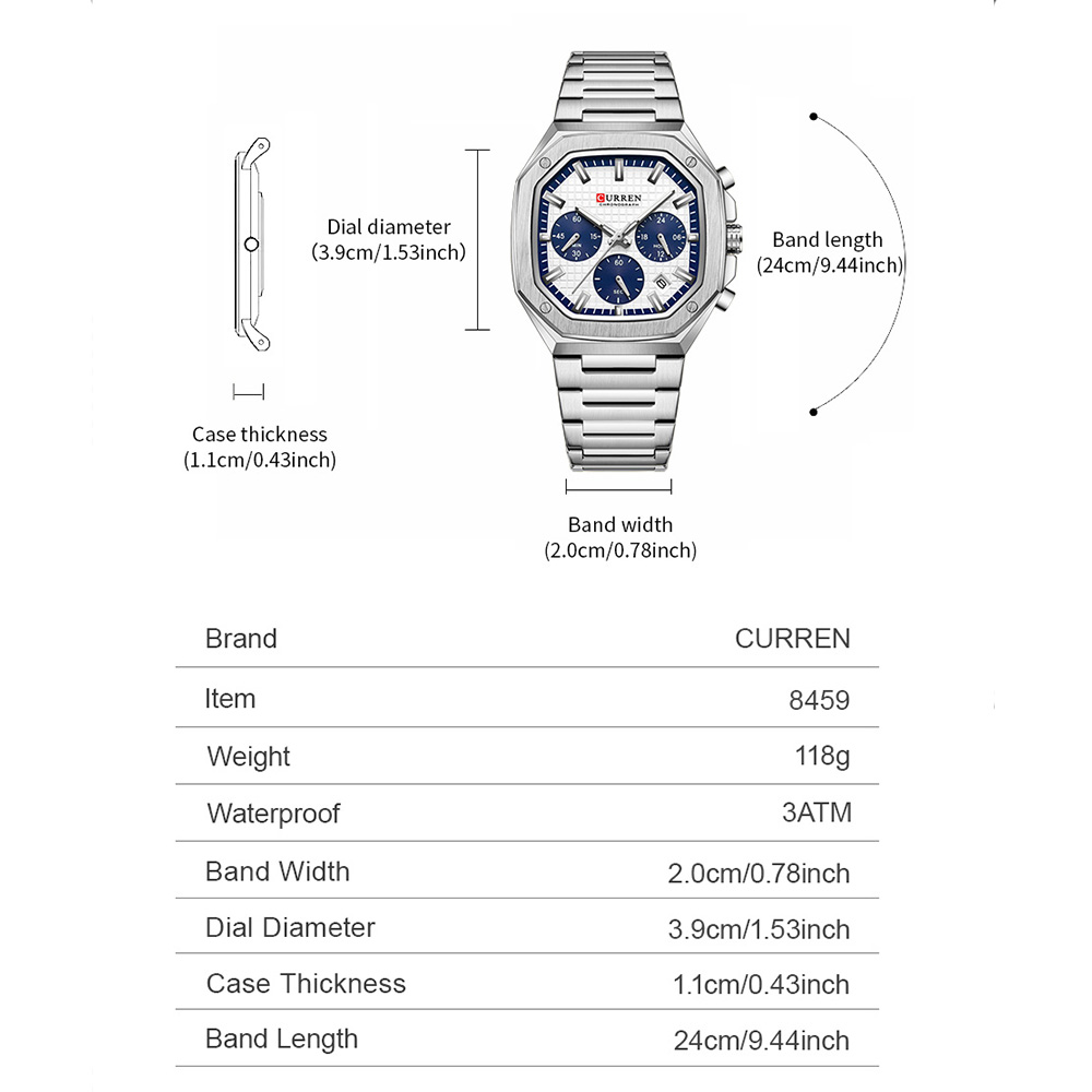 CURREN นาฬิกาโครโนสแควร์สุดหรู - Luxury Watch And Bracelet บทวิจารณ์และราคา