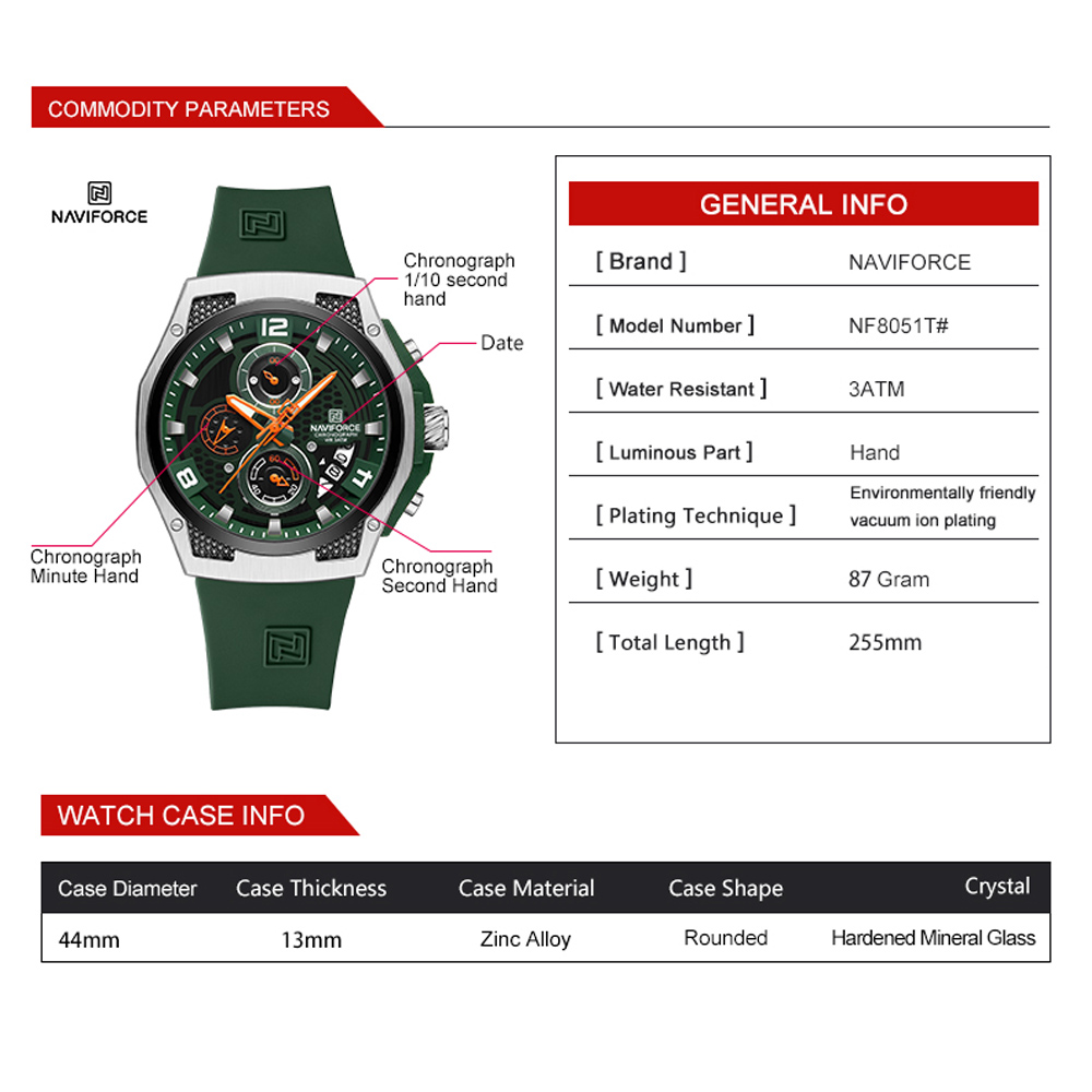 Naviforce นาฬิกากีฬาโครโนกราฟส - Field Watch Military บทวิจารณ์และราคา